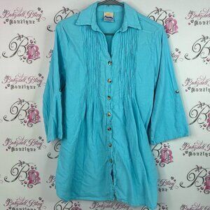 Dunes button down beach style turquoise Elegant Blue Button-Down Shirt